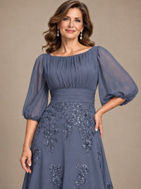 A-Line Mother of the Bride Dress with Sheer Puff Sleeves