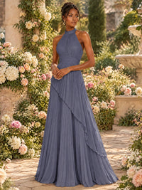 Wrap Pleated Prom Dress Halter A-line Chiffon Formal Wedding Dress