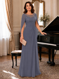 Elegant Applique Chiffon Mother of the Bride Dress with Cape Sleeves