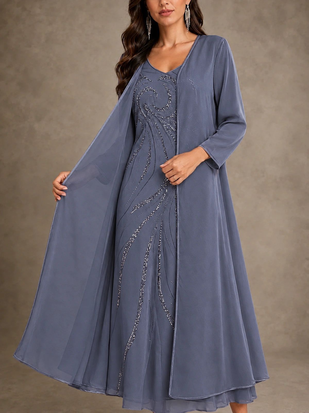 Sequin Chiffon Mother of the Bride Dress with Jacket