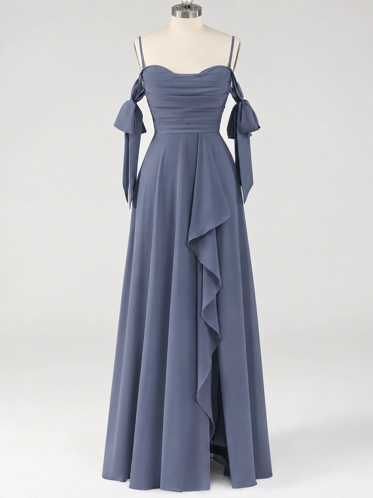 A-Line Ruffles Chiffon Bridesmaid Dress with Slit