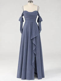 A-Line Ruffles Chiffon Bridesmaid Dress with Slit