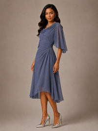 Cowl Neck Ruched Chiffon Mother of the Bride Dresses with Flutter Sleeves