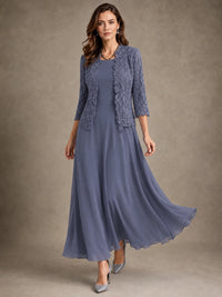 2-Piece Chiffon Mother of the Bride Dress with Lace Jacket