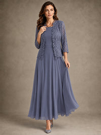2-Piece Chiffon Mother of the Bride Dress with Lace Jacket