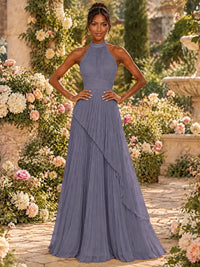 Wrap Pleated Prom Dress Halter A-line Chiffon Formal Wedding Dress
