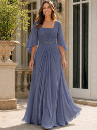 Elegant V-Neck Sequined Chiffon Mother of the Bride Dress with Flutter Sleeves