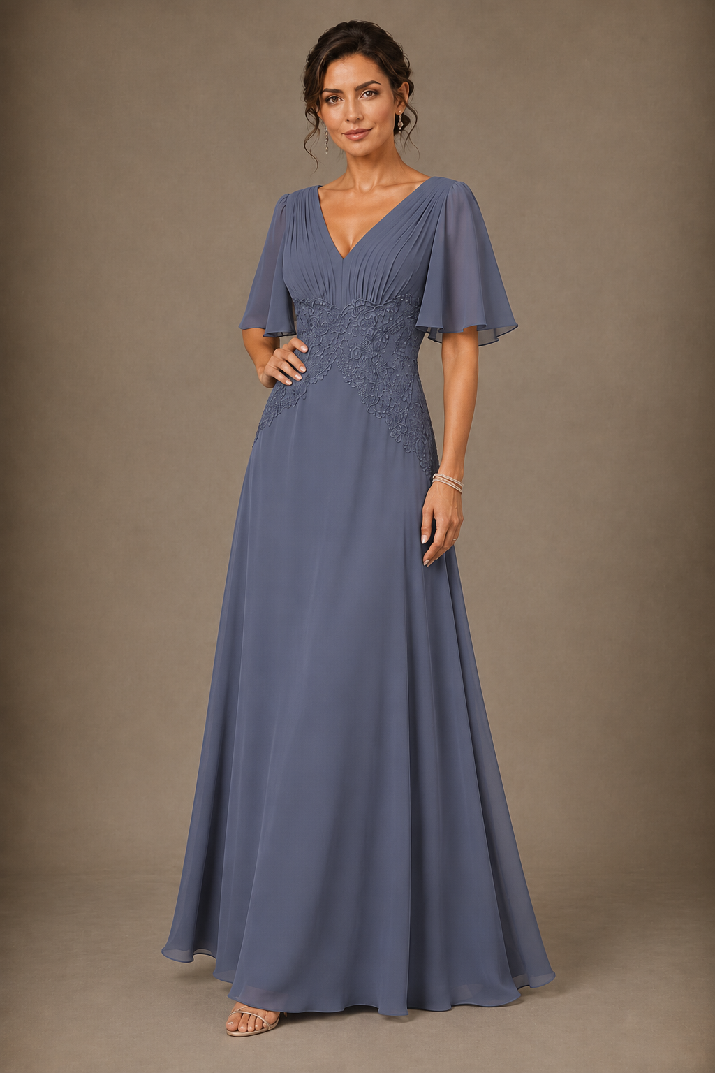 A-Line Chiffon Mother of the Bride Dress with Applique