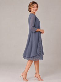 Tea Length Sequin Lace Mother of The Bride Dress with Chiffon Jacket