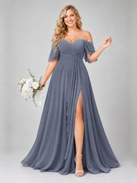 Off Shoulder Chiffon Bridesmaid Dress with Slit