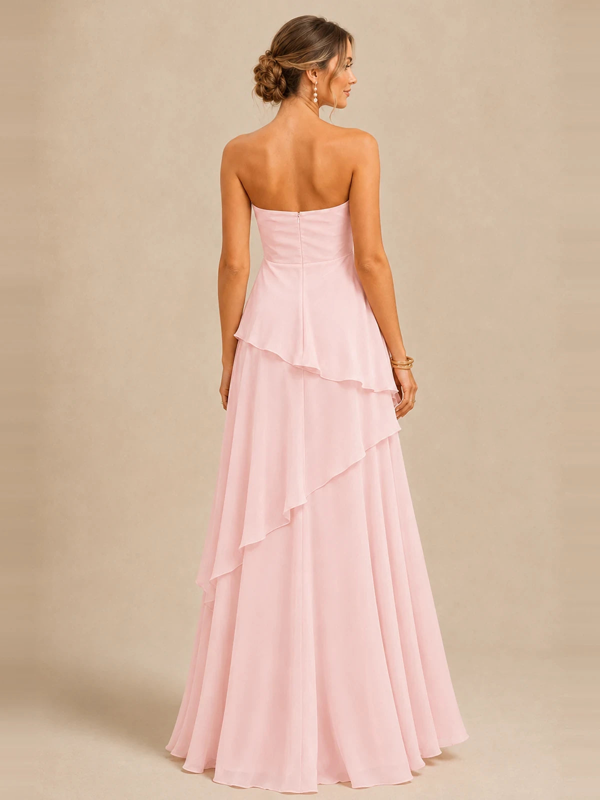 Strapless Chiffon Bridesmaid Dress with Tiered Ruffles