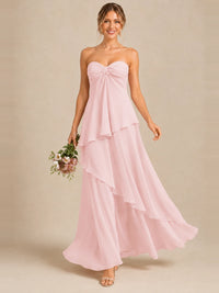 Strapless Chiffon Bridesmaid Dress with Tiered Ruffles