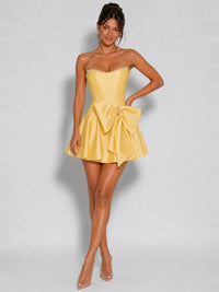 Strapless Corset Bow Mini Satin Homecoming Dress