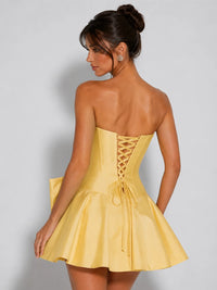 Strapless Corset Bow Mini Satin Homecoming Dress