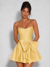 Strapless Corset Bow Mini Satin Homecoming Dress