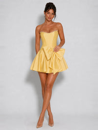 Strapless Corset Bow Mini Satin Homecoming Dress