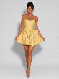 Strapless Corset Bow Mini Satin Homecoming Dress