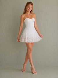 Strapless Sequin Floral White Homecoming Dress