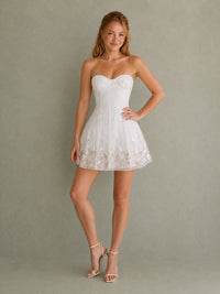 Strapless Sequin Floral White Homecoming Dress