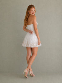Strapless Sequin Floral White Homecoming Dress