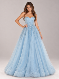 Strapless Sweetheart Beaded Corset Glitter Tulle Ball Gown Prom Dress