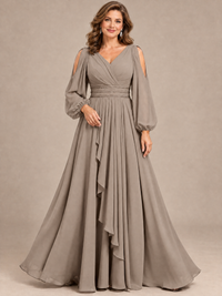 Plum A-Line Mother of the Bride Dress with Cold Shoulder Sleeves