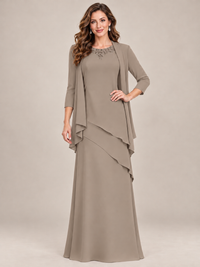 Dusty Blue Two-Piece Chiffon Mother of the Bride Dress with Jacket
