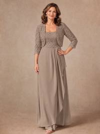 Blush Pink A-Line Mother of the Bride Dress with Lace Jacket and Ruffles