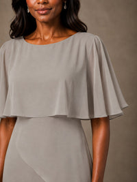 Taupe Chiffon A-Line Mother of the Bride Dress with Cape Sleeves