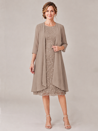 Tea Length Sequin Lace Mother of The Bride Dress with Chiffon Jacket