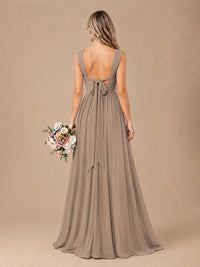 Pleated Chiffon V Neck Wedding Bridesmaid Dresses Floor Length with Slit