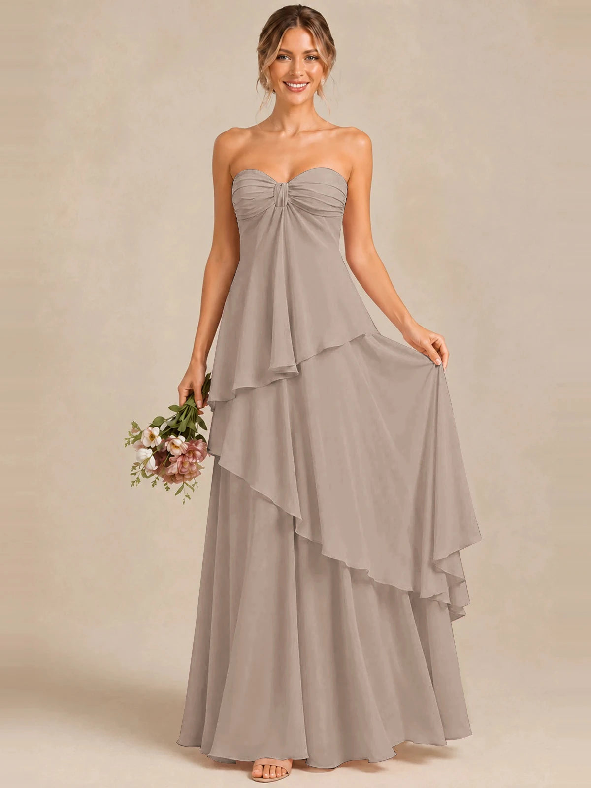 Strapless Chiffon Bridesmaid Dress with Tiered Ruffles