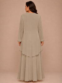 Champagne Beaded Chiffon Mother of the Bride Dress with Jacket V-Neck Gown