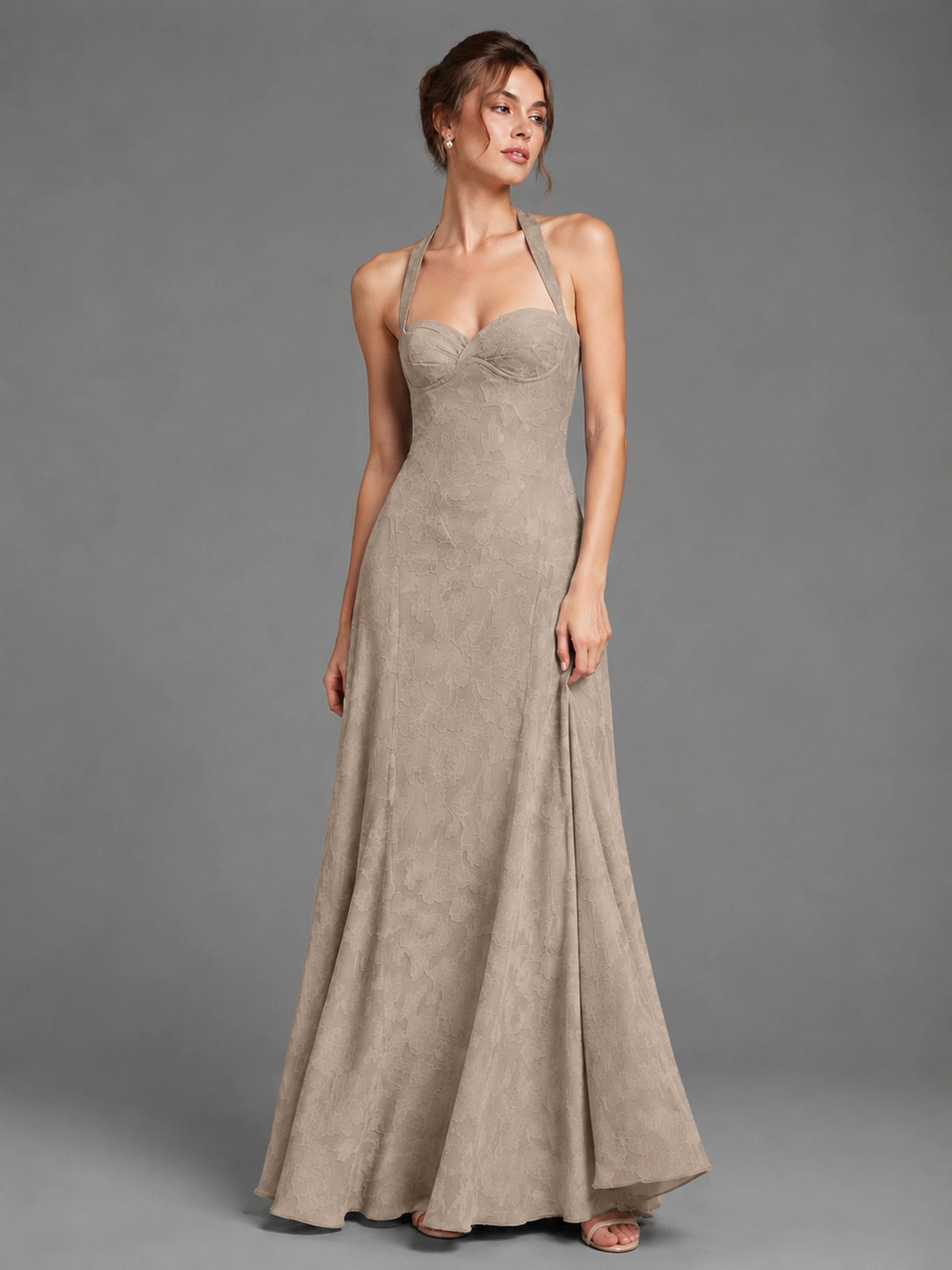 A-Line Halter Floral Chiffon Maxi Dress