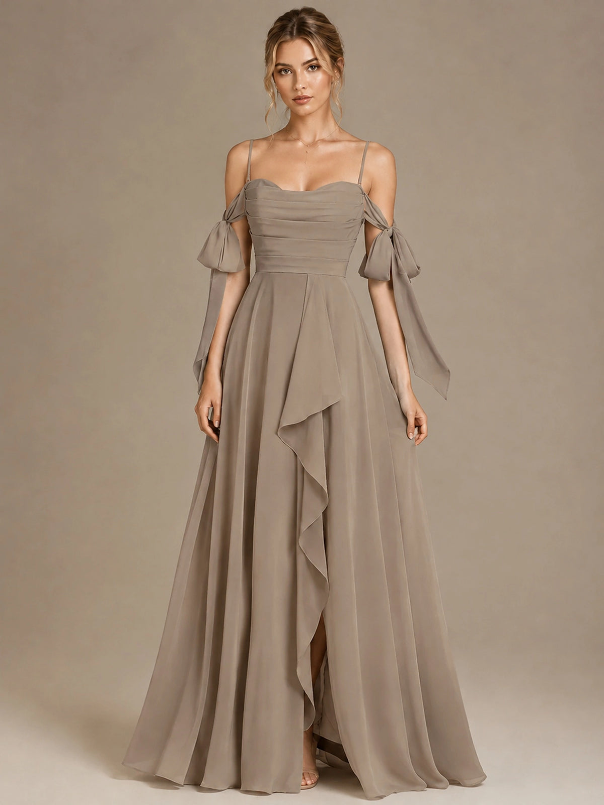 A-Line Ruffles Chiffon Bridesmaid Dress with Slit