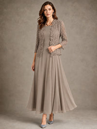 2-Piece Chiffon Mother of the Bride Dress with Lace Jacket