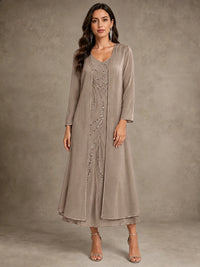 Sequin Chiffon Mother of the Bride Dress with Jacket