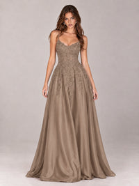 Lace Applique Satin A-Line Prom Dress with Sheer Bodice
