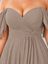Off Shoulder Chiffon Bridesmaid Dress with Slit