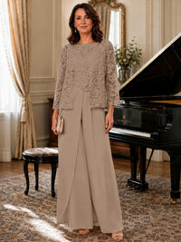 Elegant 3-Piece Chiffon Mother of the Bride Pantsuit with Floral Applique Jacket