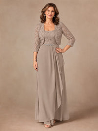 Blush Pink A-Line Mother of the Bride Dress with Lace Jacket and Ruffles