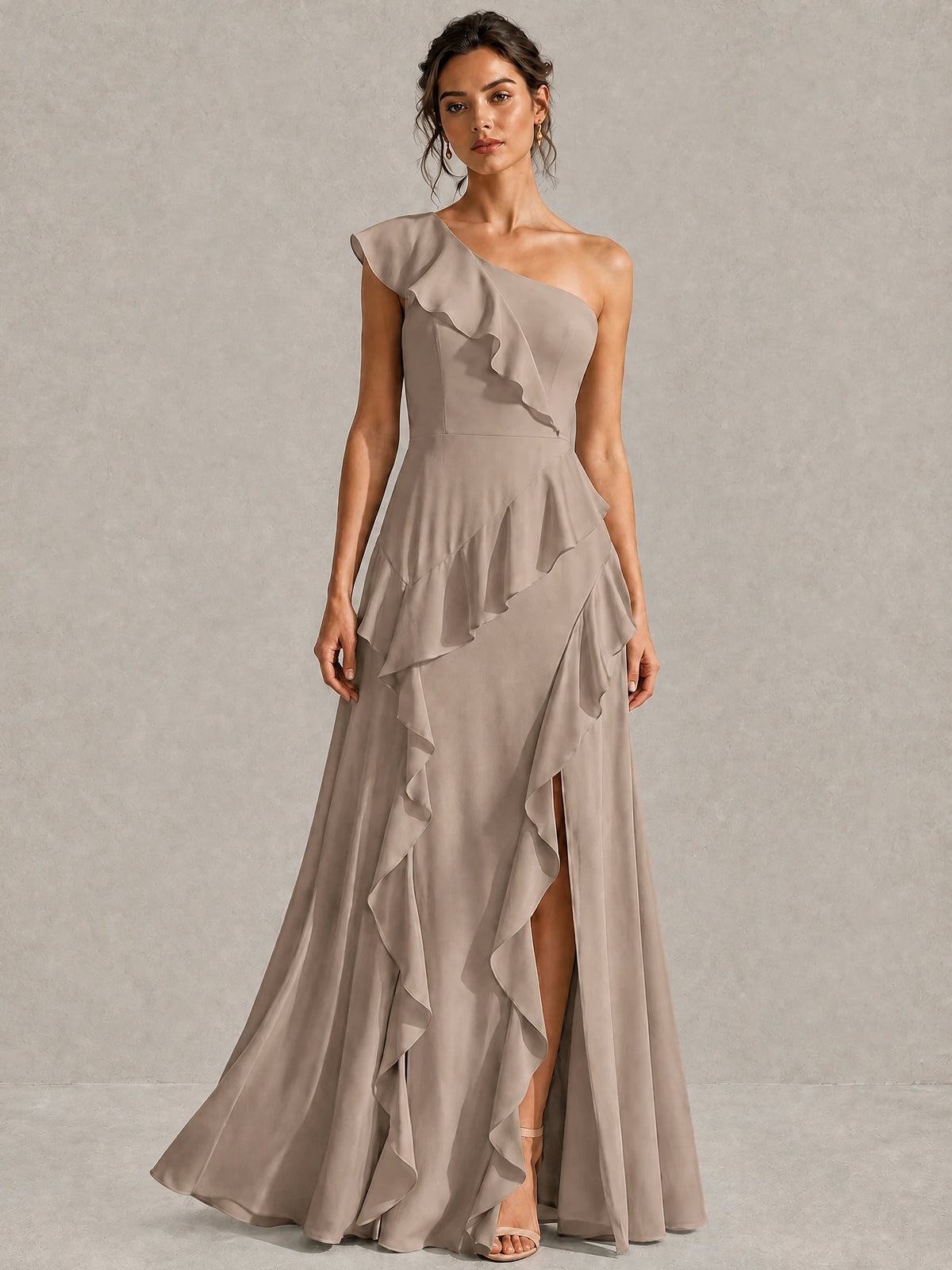 Sage Green One Shoulder Ruffle Bridesmaid Dress