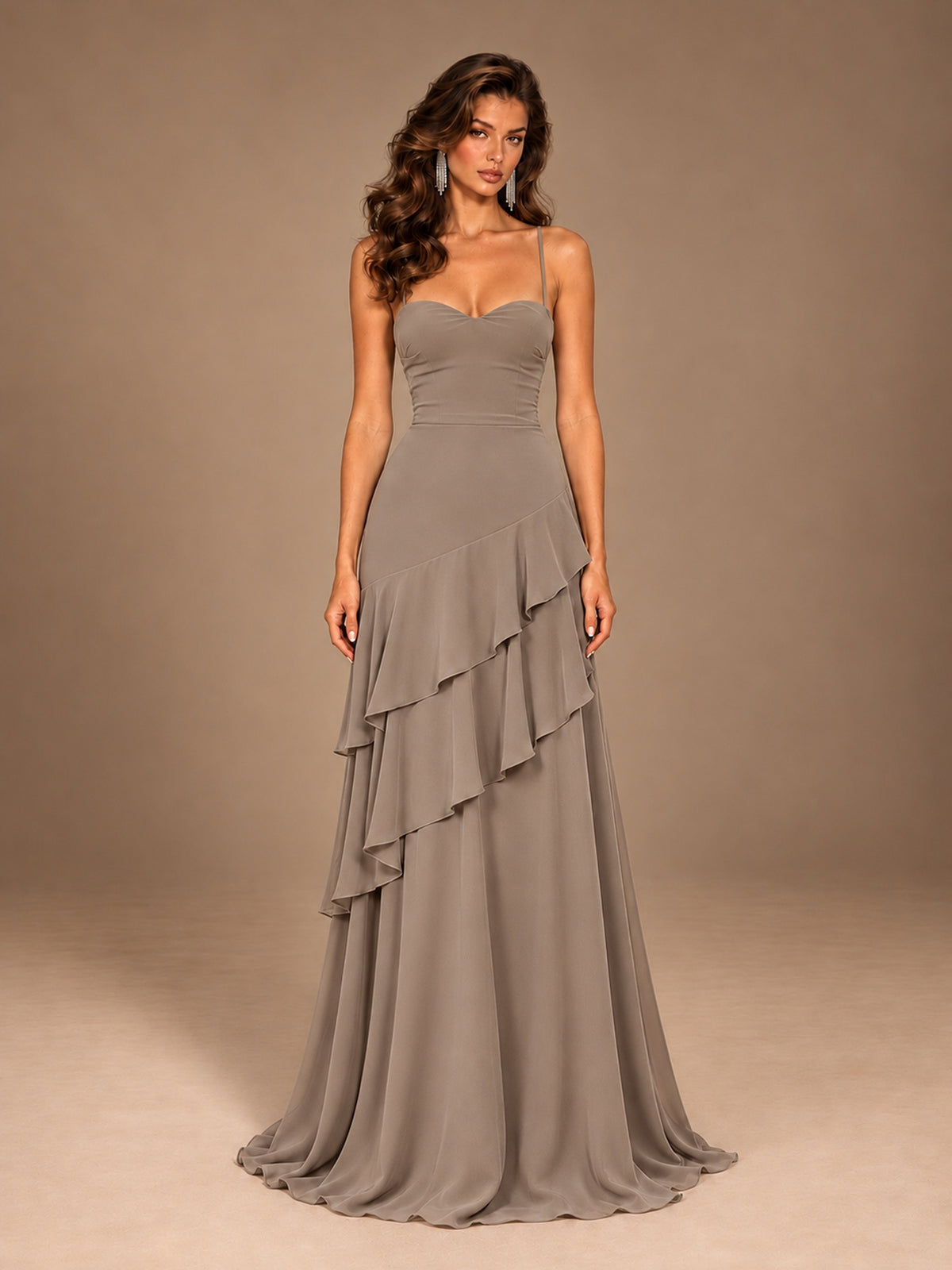 Sweetheart A-Line Ruffle Prom Dress with Spaghetti Straps