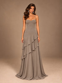 Sweetheart A-Line Ruffle Prom Dress with Spaghetti Straps
