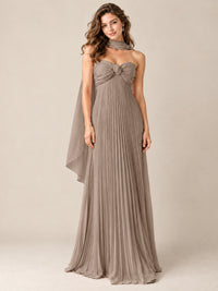 Sweetheart Neckline Pleated Prom Dress Strapless A-line Formal Dress with Flowy Scarf