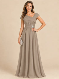 Cap Sleeve Mother of The Bride Dresses Long Chiffon Formal Gowns