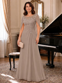 Elegant Applique Chiffon Mother of the Bride Dress with Cape Sleeves