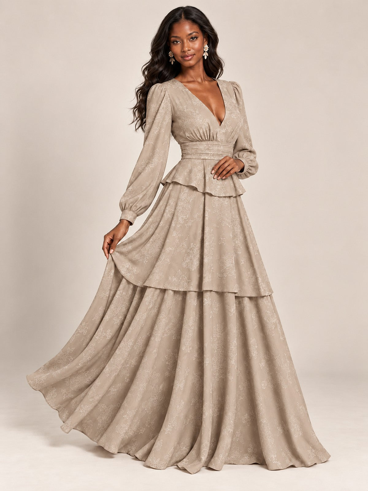 Blush Pink Floral Long Sleeve Maxi Dress