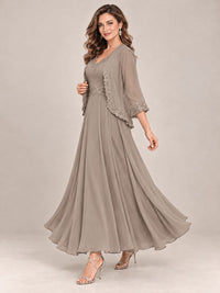 Dusty Blue Floral Lace Chiffon Mother of the Bride Dress with Jacket