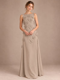 3D Floral Applique Sleeveless Formal Maxi Dress